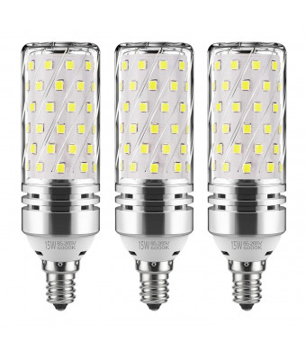 GEZEE E12 LED Corn Bulbs,15W LED Candelabra Light Bulbs 120 Watt Equivalent, 1500lm, Daylight White 6000K LED Chandelier Bulbs, Decorative Candle Base E12 Non-Dimmable LED Lamp(3-Pack)
