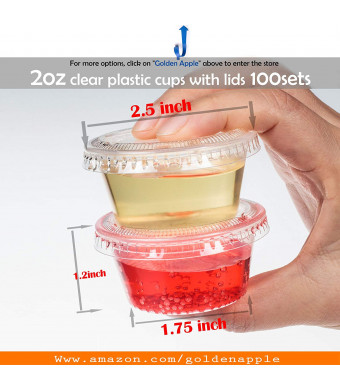GOLDEN APPLE, 2-Ounce Clear Plastic Jello Shot Souffle Cups with Lids, Sampling Cup (100 Sets)