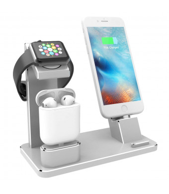 XUNMEJ Watch Stand for Apple iPhone Charging Dock Aluminum 4 in 1 AirPods Charging Stand Accessories Station Holder for Apple Watch Series 2/1 AirPods iPhone 7 7plus 6s 6plus iPad Mini (Silver)