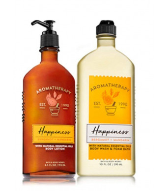 Bath and Body Works HAPPINESS - Bergamot and Mandarin Body Wash and Foam Bath and Lotion Set