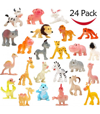 Cartoon Animal, 24 Pack Mini Plastic Wild Animals Models Toys Kit, Funcorn Toys Jungle Animal Figures Set for Children Boys and Girls Kids Party Favors Classrooms Rewards Birthday Gift Educational Toy