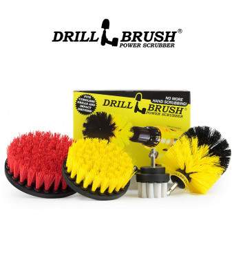 Drillbrush 4 Piece Scrub Brush Drill Attachment Kit - Drill Powered Cleaning Brush Attachments - Time Saving Cleaning Kit - Great for Cleaning Pool Tile, Flooring, Brick, Ceramic, Marble, and Grout