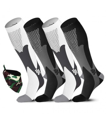 Compression Socks 20-30mmHg Men Women 1 or 2 Pairs with Sport Bandana,fit for Medical,Athletic,Travel,Running,Nurse,Crossfit,Best for Enhance Circulation Muscle Recovery
