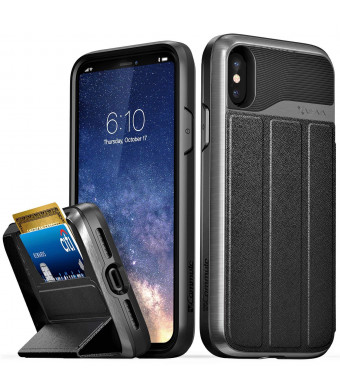Vena iPhone Xs/X Wallet Case, [vCommute][Military Grade  Drop Protection] Flip Leather Cover Card Slot Holder with Kickstand Compatible with Apple iPhone Xs 2018 / X 2017 5.8" (Space Gray/Black)