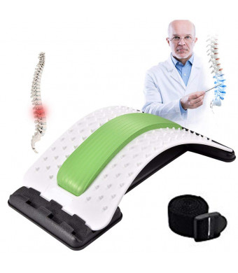 Back Stretcher - Lower and Upper Back Pain Relief, Lumbar Stretching DevicePosture Corrector - Back Support for Office Chair | Get Muscle Tension (White/Green)