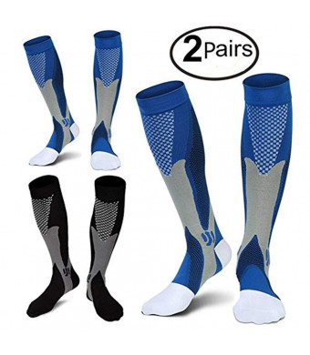 2/3Pairs Compression Socks, 20-30 mmhg Medical Sport Nursing Compression Socks for Men Women Marathon Maternity Pregnancy Flight Shin Splints Edema Varicose Veins(Men8-14in Women8-15in)