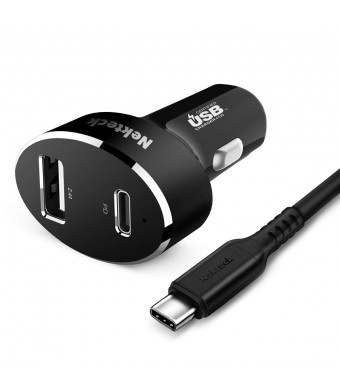 Nekteck USB-IF Certified USB Type C Car Charger with PD Power Delivery 45W and USB-A 12W for MacBook 12-inch/Pro 2016, Pixel 3 2/XL Galaxy S9/ S9+/ Note 8/ S8/ S8+ More(USB-C Cable 3.3Ft Included)