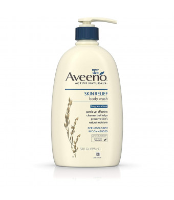 Aveeno Skin Relief Fragrance-Free Body Wash with Oat to Soothe Dry Itchy Skin, Gentle, Soap-Free and Dye-Free for Sensitive Skin, 33 fl. oz