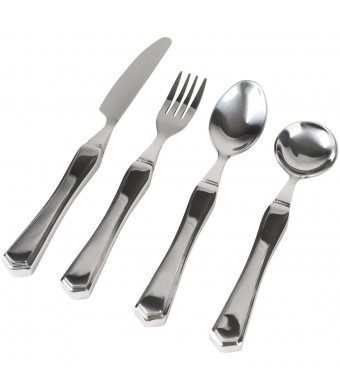 Vive Weighted Utensils - Heavy Weight Stainless Steel Eating Silverware Set fo Parkinsons Hand Tremors, Adults, Kids, Elderly Patients, Pediatrics, Children - Knife, Fork, Spoons Holder (4 Piece)