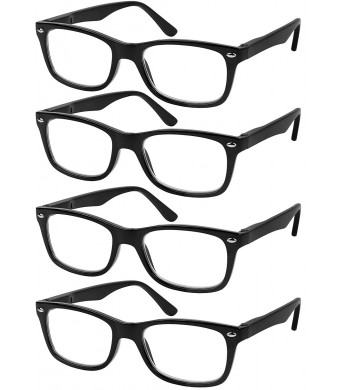 Reading Glasses Set of 4 Black Quality Readers Spring Hinge Glasses for Reading for Men and Women