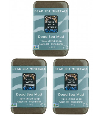 DEAD SEA Salt Mud SOAP 3 PK, Dead Sea Salt, Shea Butter, Argan Oil, Magnesium, Sulfur, Mineral Soap. All Skin Types, Problem Skin. Acne, Eczema, Psoriasis, Natural, Therapeutic, Antibacterial - 7 oz