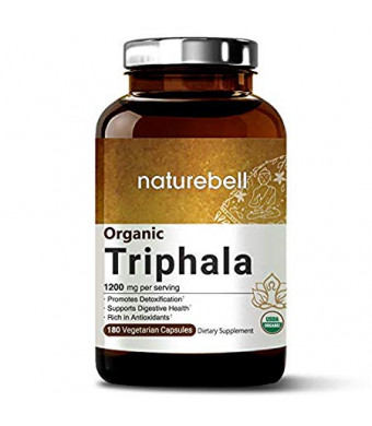 Maximum Strength Organic Triphala 1200mg, 180 Veggie Capsules, Powerfully Supports Digestive Health and Detoxification, Rich in Antioxidants and Vitamins, Non-GMO, Vegan Friendly and Made in USA