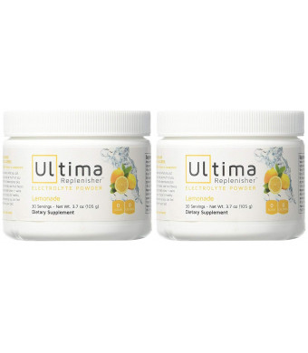 Ultima Replenisher Electrolyte Powder 30 Serving Canister, Lemonade, 3.7 Ounce (2-Pack)