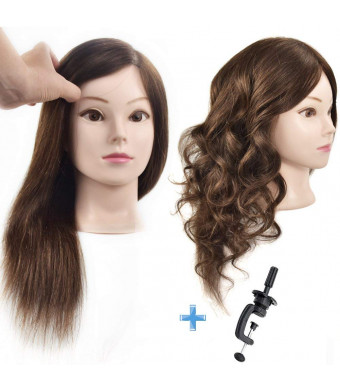 Cosmetology 100% Human Hair Mannequin Head Manikin Training Head 16 with Free Clamp
