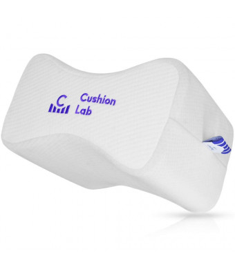 Cushion Lab Proprietary Memory Foam Knee Pillow for Sleeping with Firmer Support - Between The Legs Pillow for Side Sleepers - Washable Cover (Light Grey) Bonus Storage Bag