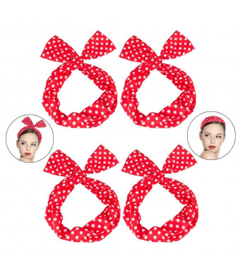 Ondder Wire Headband 4 Pack Retro Bowknot Polka Dot Wire Hair Holders for Women and Girls, Red