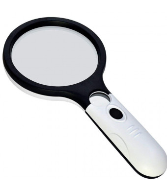 Large 4 LED Handheld Magnifying Glass with Light, Nydotd 4X 30X Lens Portable Illuminated Magnifier For Reading, Macular Degeneration, Repair, Hobby and Crafts, 4.8 Inches (White and Black)