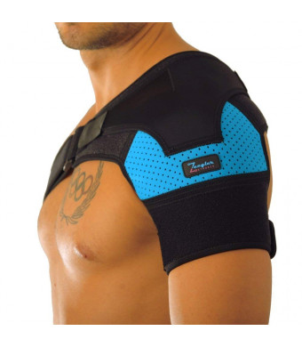 Shoulder Support Brace - Adjustable Sleeve, With Compression Pad and E-Book by Zeegler Orthosis - Therapy for Pain Relief and Injuries like Dislocated AC Joint, Bursitis, Rotator Cuff, Labrum Tear