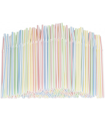 Flexible Plastic Straws 200 Pack - Striped Multi Colored BPA-Free Disposable Bendy Straw 8" Long - by DuraHome (200 Pack)