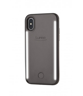 LuMee Duo Selfie Phone Case, Black | Front and Back LED Lighting, Variable Dimmer | Shock Absorption, Bumper Case | iPhone X / iPhone XS