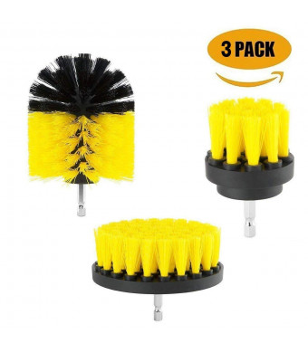 ORIGINAL Drill Brush 360 Attachments 3 pack kit Medium- Yellow All purpose Cleaner Scrubbing Brushes for Bathroom surface, Grout, Tub, Shower, Kitchen, Auto,Boat,RV