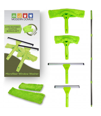 Modern Domus Neverending Reach Squeegee Window Cleaner Kit! Shower Squeegee, High Window Cleaning Tools, Car Windshield Tool Doors - Indoor/Outdoor Washing Equipment Extension Pole 4 Washer Heads
