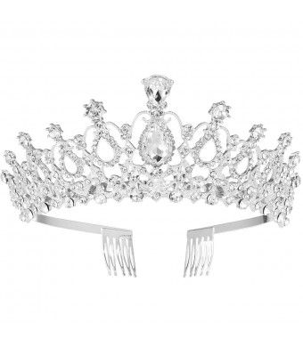 FRCOLOR Wedding Tiara Crystal Rhinestones Tiara Crown with Comb Pageant Princess Crown (Silver)
