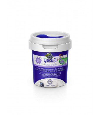 Yes To Super Blueberries Recharging Yogurt and Probiotics 3-in-1 Mask, Scrub and Cleanser, 4 Fluid Ounce