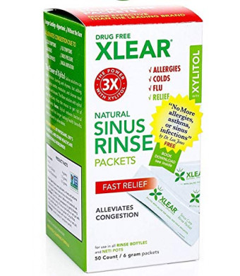 Xlear Sinus Rinse Packets for Neti Pot (50 Count): Xylitol Saline Nasal Irrigation Premixed Refills - Revolutionary Formula for Congestion Relief, Stuffy Nose, Sinusitis, Colds, Allergies, Rhinitis