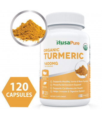 USDA Organic Turmeric Curcumin with Black Pepper Extract Vegan 1400mg per Serving - Joint Pain Relief and Anti-Inflammatory Powder - Organic Black Pepper Instead of BioPerine - 120 Tablets: No Pills