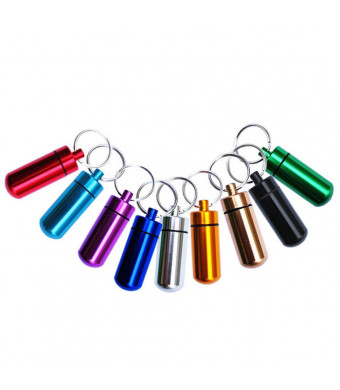 Set of 9 Waterproof Aluminum Metal Pill Box Case with Keychain - Outdoor Medicine Bottle Key Ring Small Gallipot First Aid Drug Holder Pill Container
