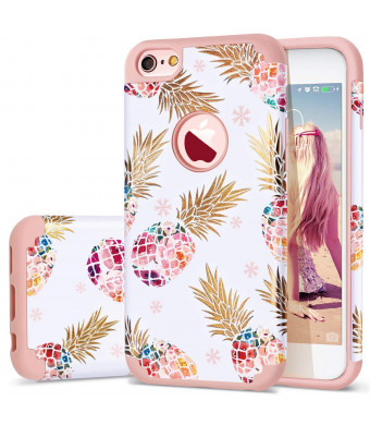 iPhone 6 Case,iPhone 6S Case Pineapple,Fingic Slim Floral Pineapple Design Case Anti-ScratchandSlip Cover Hard PC Soft Rubber Silicone Cover Case for iPhone 6/ 6S 4.7'',Cute Pineapple/Rose Gold