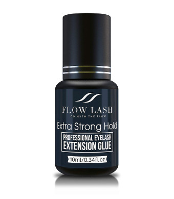 Professional Eyelash Extension Glue - Extra Strong Hold, Long Lasting, Quick Dry Time - Premium Professional Grade  Adhesive, Formaldehyde and Latex Free - 10ml by Flow Lash