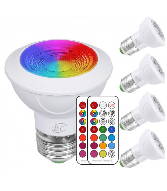 iLC LED Light Bulbs Color Changing E26 Screw 45, 12 Colors 3W Dimmable Warm White 2700K RGB LED Spot Light Bulb with Remote Control, 20 Watt Equivalent (Pack of 4)