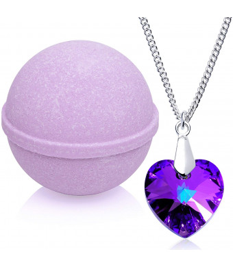 Enliven Me Lavender Bath Bomb with Necklace Created with Swarovski Crystal Extra Large 10 oz. Made in USA
