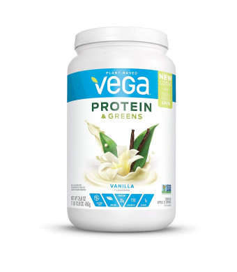 New Vega Protein and Greens Vanilla (25 Servings, 26.8 oz tub) - Plant Based Protein Powder, Gluten Free, Non Dairy, Vegan, Non Soy, Non GMO