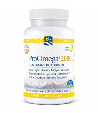 Nordic Naturals ProOmega 2000-D - Fish Oil, 1125 mg EPA, 875 mg DHA, 1000 IU Vitamin D3, High-Intensity Support for Cardiovascular, Neurological, Eye, and Immune Health*, Lemon Flavor, 60 Soft Gels