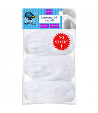 VanDuck 3 Large Mop 100% Cotton Pad Terry Cloth Refills. 15x8 inches (Pack of 3). Mop Replacement Cover for Wet/Dry Flat Mops. Mop Refill for Hardwood Floor, Laminate, Tile.
