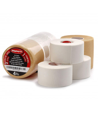 Mighty-X Athletic Tape - 3 Cotton Sport Tape + 1 PreWrap - Sports Tape Set - Climbing Tape - Climbing Tape - Boxing Tape - Athletic Tape White - Sports Tape Athletic - Ankle Tape Knee Tape Wrist Tape