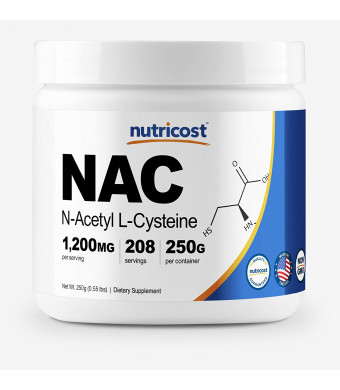 Nutricost N-Acetyl L-Cysteine (NAC) Powder, 250 Grams - Non-GMO, Made in The USA, 208 Servings