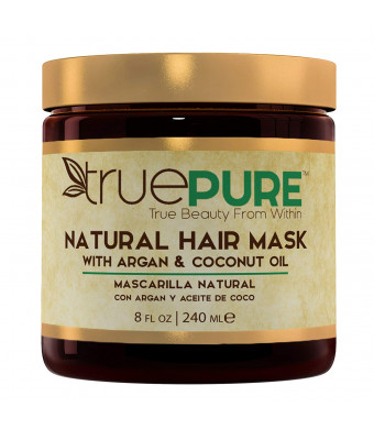 TruePure Natural Hair Mask With Argan Oil, Coconut Oil, Jojoba and Saw Palmetto | Deep Conditioner For Men and Women With Dry, Damaged or Color Treated Hair | Fragrance-Free Hair Repair Treatment, 8oz