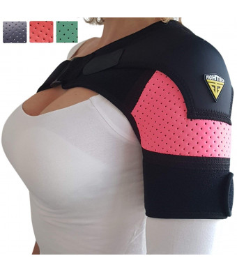 Shoulder Brace - Support and Injury Prevention Brace- Joint Pain Releaser- Shoulder Compression Wrap Strap - Adjustable Injury Accessories for Shoulders - Premium Quality Strap by FIGHTECH (Pink, L-XL)