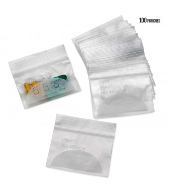 Pill Pouch Bags - (Pack of 100) 3" x 2.75" Pill Baggies and Disposable Plastic Travel Pill Bags with Write-on Labels