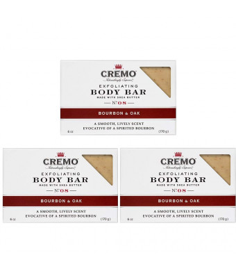 Cremo Exfoliating Body Bar With Shea Butter, Bourbon and Oak, 6 oz. (pack of 3)