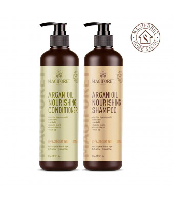 Argan Oil Shampoo and Conditioner Set (2 x 16.9 Oz) - MagiForet Organic Shampoo and Conditioner Sulfate Free - Volumizing and Moisturizing, Gentle on Curly and Color Treated Hair,For Men and Women (cd set)