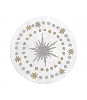 Sweet Jojo Designs Gold, Grey and White Star and Moon Accent Floor Rug or Bath Mat for Celestial Collection