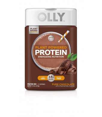 OLLY Protein Powder, 18g Plant-Based Protein, Pure Chocolate, 14.8oz (12 Servings)