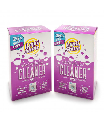 Lemi Shine Natural Washing Machine Cleaner + Wipes - 4-1.76 oz + 4 Wipes - 2 Pack Bundle - 8 Uses Total