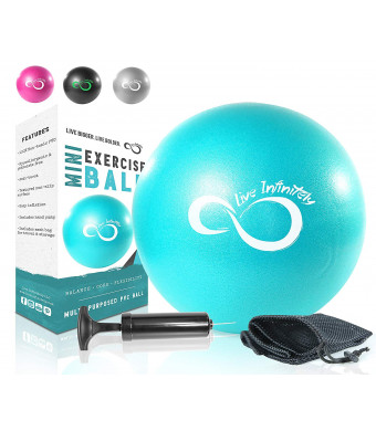 Live Infinitely Pro Grade  9 Inch Mini Exercise Pilates Ball with Pump for Home Exercise, Balance Training, Yoga and Barre Workout  Includes Hand Pump, Needle Valve and Mesh Carrying Bag