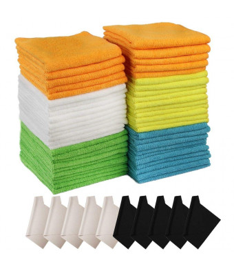 Lelix 60 Pack Microfiber Cleaning Cloth, 50 Pack of Microfiber Cloths with 10 Pack Lense Cleaning Cloths, for Car, Kitchen and House, High Absorbent, Lint-Free, Streak-Free